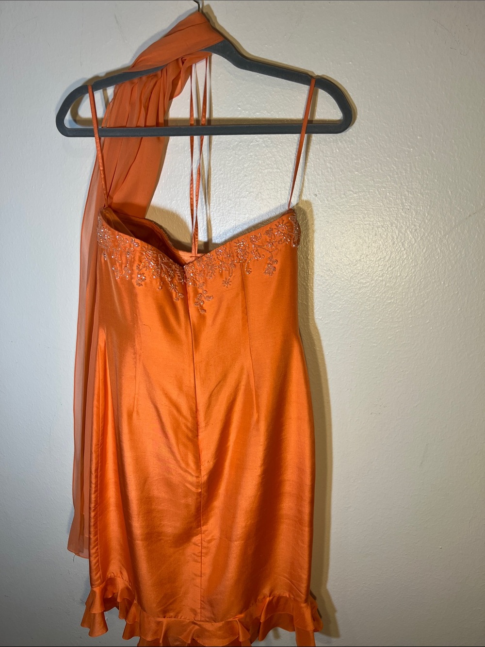 Kay Unger Strapless Orange Raw Silk Cocktail Dress w Large Chiffon Shawl Scarf 6 - Picture 5 of 8